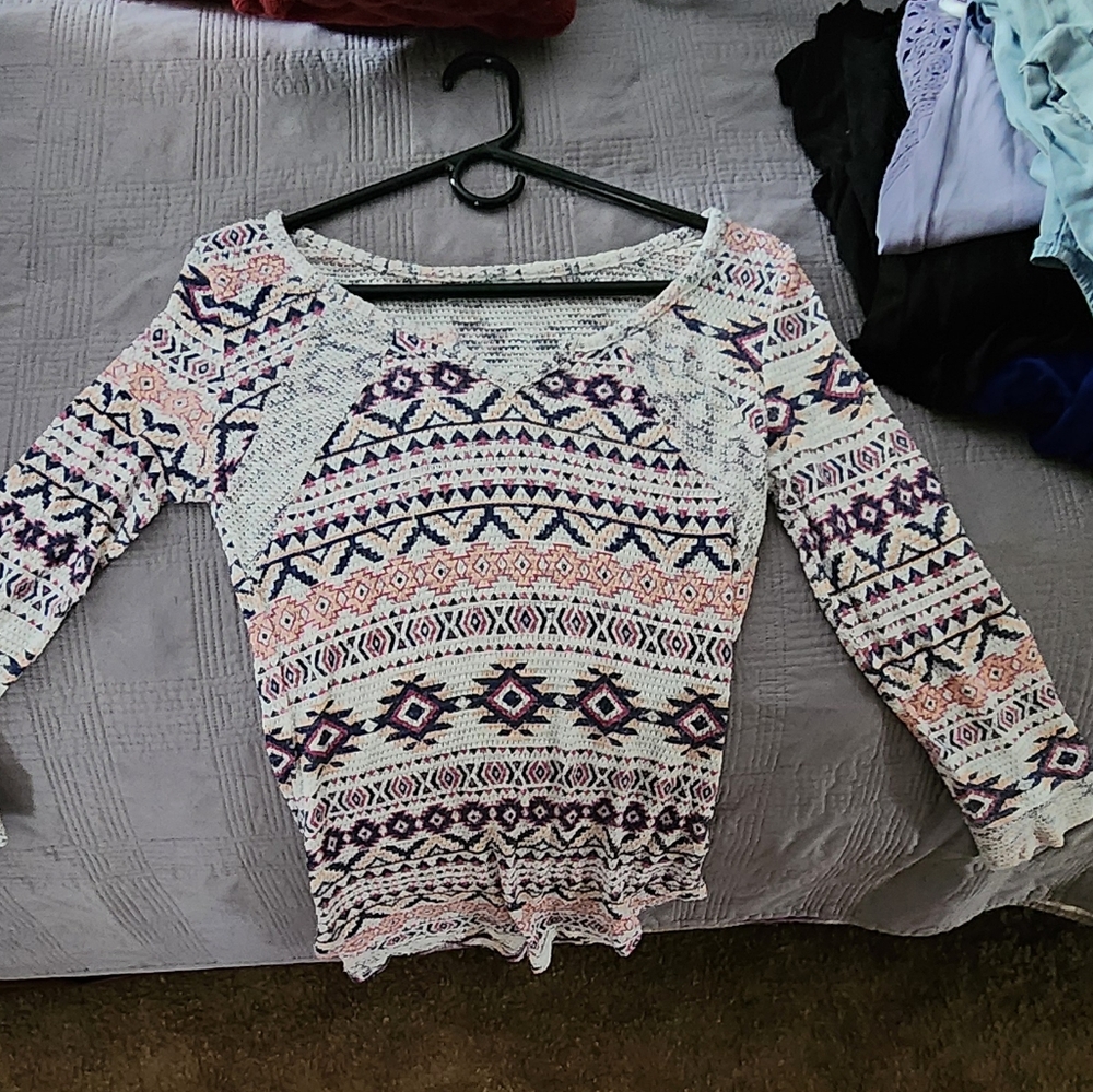 Maurices Geometric Knit Sweater - Pink, Purple, Cream